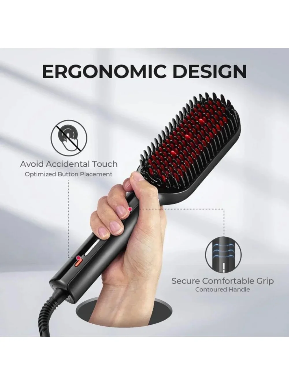 Ionic Hair Straightening Brush - Ceramic Hot Comb for Thick Curly Hair, 16